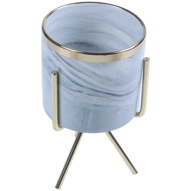 Nordic Marble Pattern Vase Ceramic Iron Art Vase Rose Gold Silver Tabletop Green Plant Flower Pot Home Office Vases Decorative