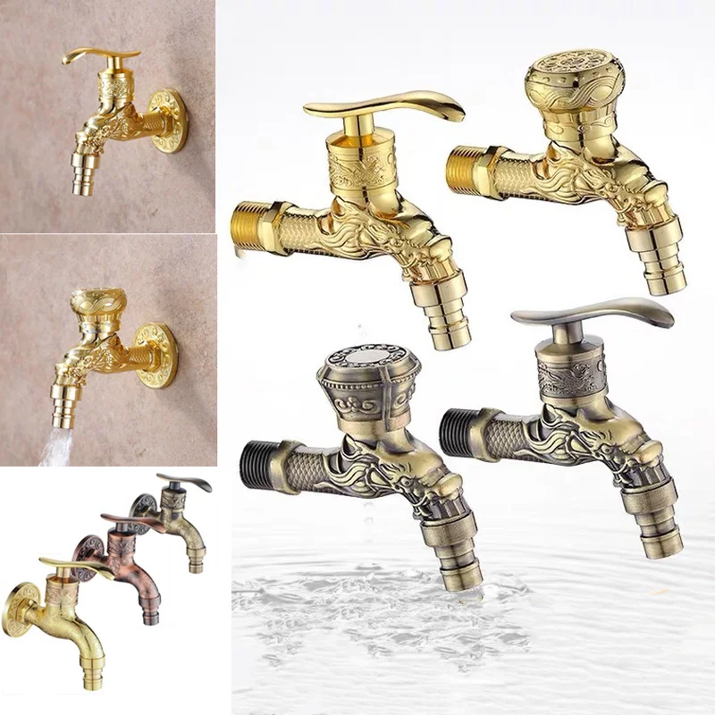 Carved Antique Wall Mount Bibcock Dragon Carved Retro Small Tap Decorative Outdoor Garden Faucet Washing Machine Mop WC Taps