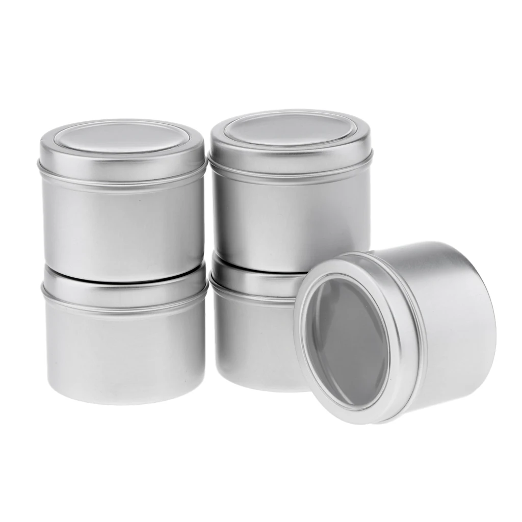 5pcs 60ml Empty Cosmetic Pots Lip Balm Container Jar Small Powder Silver Aluminum Tins with Clear Lid