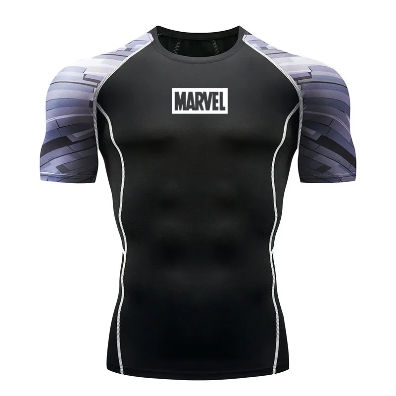 Новинка, хит, брендовая футболка Marvel, быстро сохнет, мужские компрессионные рубашки, для спортзала, фитнеса, трико, топ, футболка для бега, спортивная одежда, Рашгард
