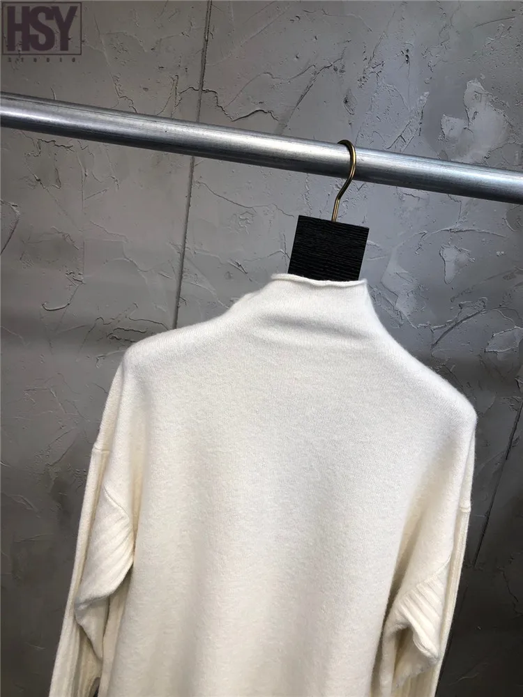 【HSY】 Модный женский топ с вышитым портретом и разрезом по бокам, мешковатый мягкий удобный пуловер, длинный свитер