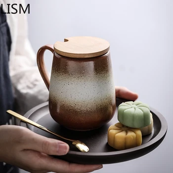 

Retro Japan Coffee Mug with Lid Spoon Ceramic Simple Customization Individual Couple Tea Cup Office Coffee Mugs Milk Europe Taza