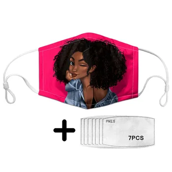 

Nose Protective Mask African Women Printing Girls Ladies Reusable Mask Anti Dust Fog Face Shield With 7pcs Filter Insert Masque