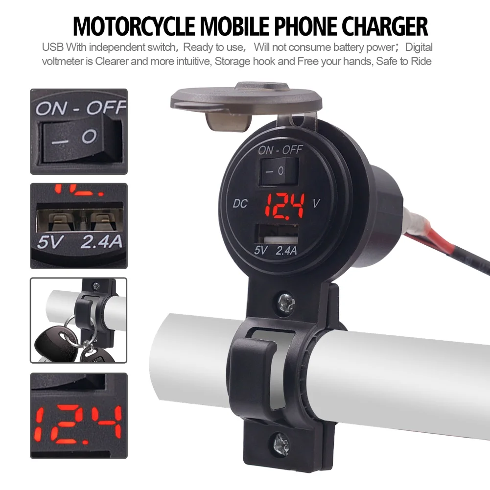 Светодиодный дисплей для крепления на руль мотоцикла USB зарядное устройство для телефона с переключатель вольтметра водонепроницаемый чехол