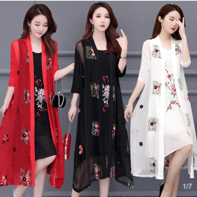 

Plus Size 5XL Long Cardigan Sweater Women Poncho 2020 Spring Summer Vintage Embroidery Knitted Sweater Female Tops Coat
