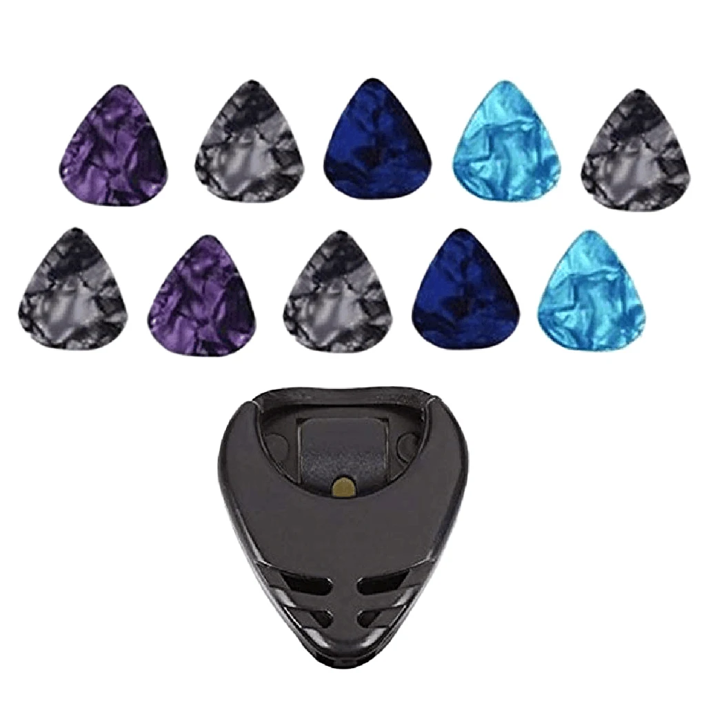 MagiDeal 10pcs 0.46mm Guitar Picks with Holder for Bass Electric Guitars