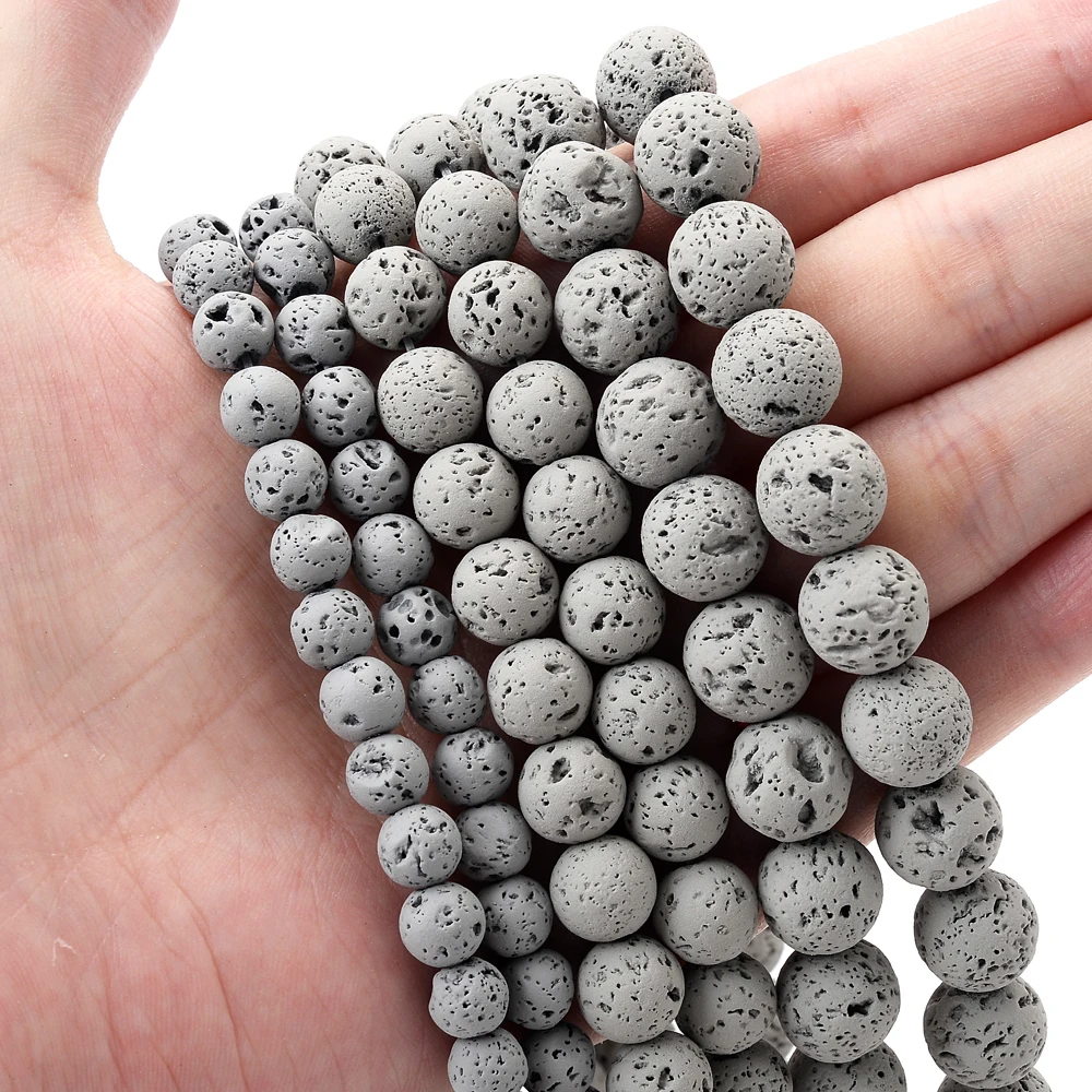 630 Perline In Pietra Lavica Naturale 6mm - Perline Sfuse Per Gioielli Fai Da Te