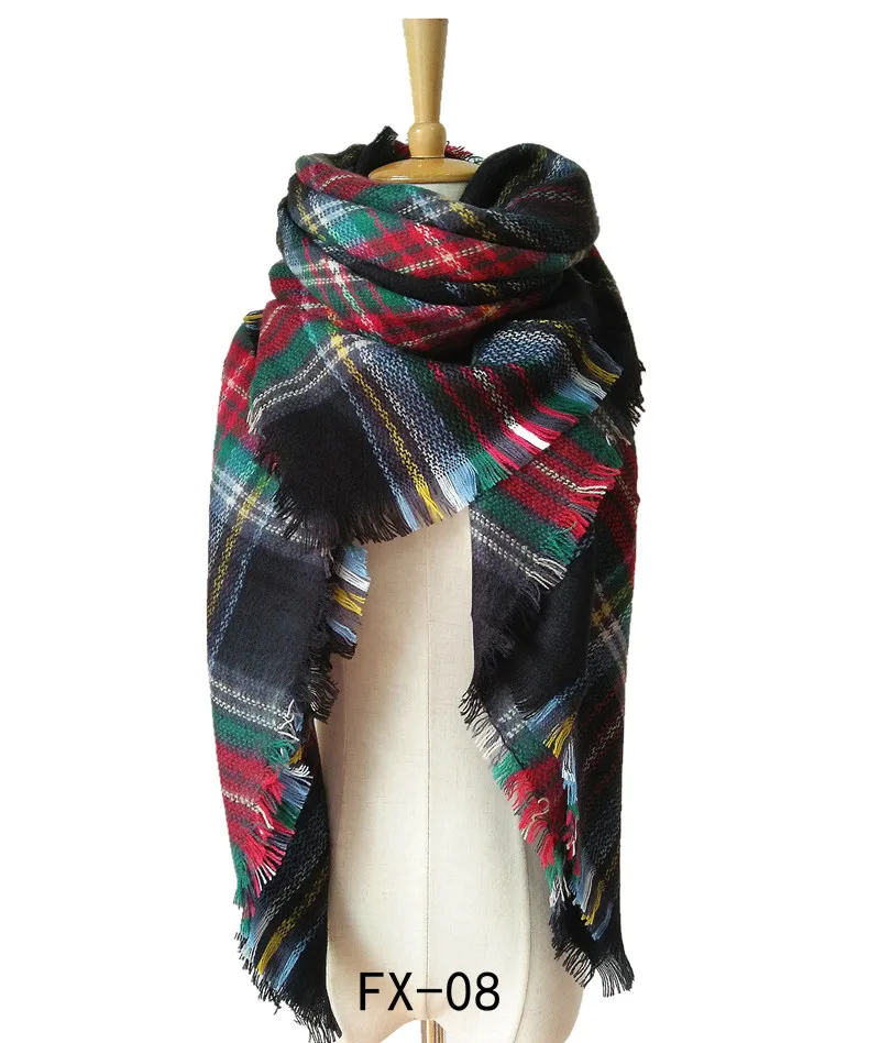 Зимний модный шарф из пашмины в клетку для женщин, теплый кашемировый шарф для шеи, женский красный 140*140 см квадратные шали и обертывания - Цвет: FX-08