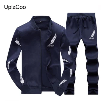 

UplzCoo 2019 Men's Sets Zipper Jacket+Sports Pants Painted Cotton Casual Sportswear Male Fashion Outerwear Sweatshirts 4XL FM258