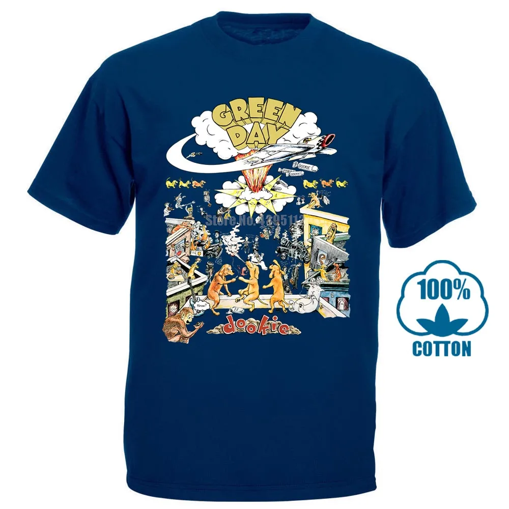 Зеленый День специальное издание мужская футболка 1994 Тур Dookie тур, который качал - Цвет: Тёмно-синий