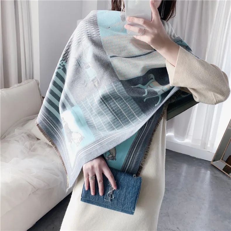 Luxury Winter Cashmere Scarf Women 2020 Design Warm Pashmina Blanket Horse Scarves Female Shawl Wraps Thick Foulard Bufanda