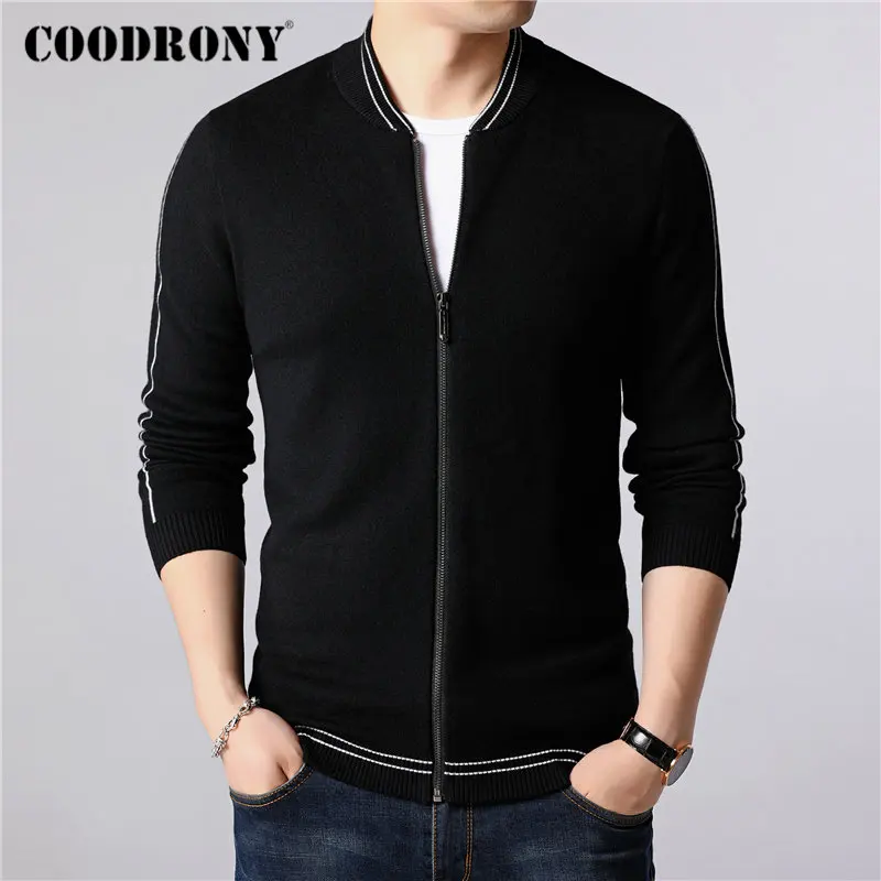 Черный Бренд COODRONY, мужской свитер, уличная мода, мужской свитер, пальто, Осень-зима, толстый теплый вязаный кашемировый шерстяной кардиган, мужской 91103 - Цвет: Черный