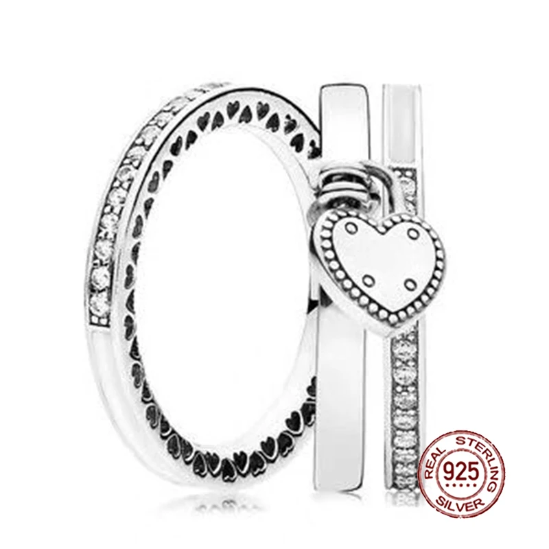 

2018 NEW 100% 925 Sterling Silver Ring Love In Heart Stacked Ring Wedding For Fashion Women DIY Gift Jewelry