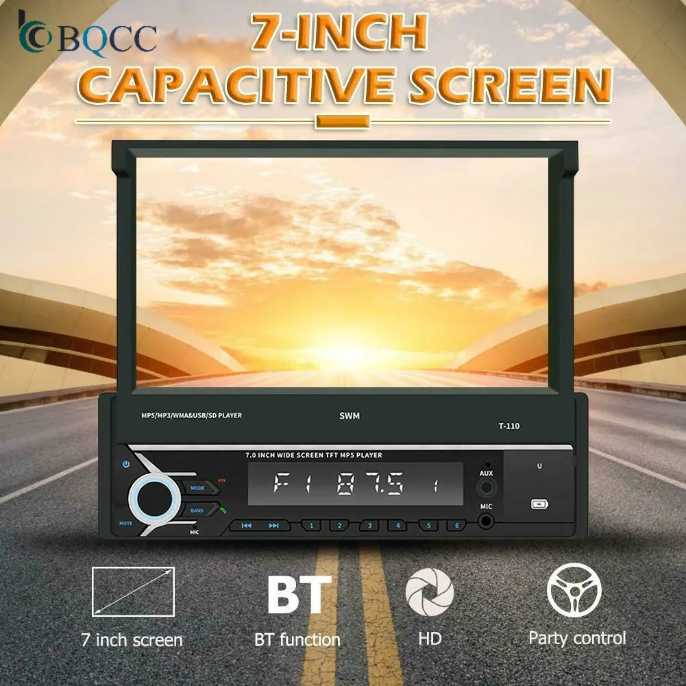 

SWM T-110 Bluetooth Car Stereo MP5 Player 7 inch Retractable Screen AUX USB Radio Receiver In Dash Head Unit