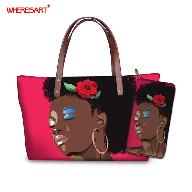 WHEREISART, женские сумки, сумки,, известные бренды, африканская пляжная сумка, Bolsa Feminina, афро черная вместительная сумка для девушек, кожзам, кошелек - Цвет: YQ4182ALZ21