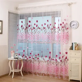 

Flower Printed Tulle Door Window Curtain Panels Jinya Home Decoration Tulip Sheer Valances Drapes for Living Room Bedroom Car