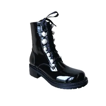 

Genuine Leather Women low Heels Ankle Boots Winter Autumn Crystal Short Chelsea Boots lace up Punk Office New Shoes Woman