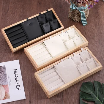 

Wood Jewelry Display Jewellery Tray Ring Holder Necklaces Organizer Bracelets Showcase Pendants Box