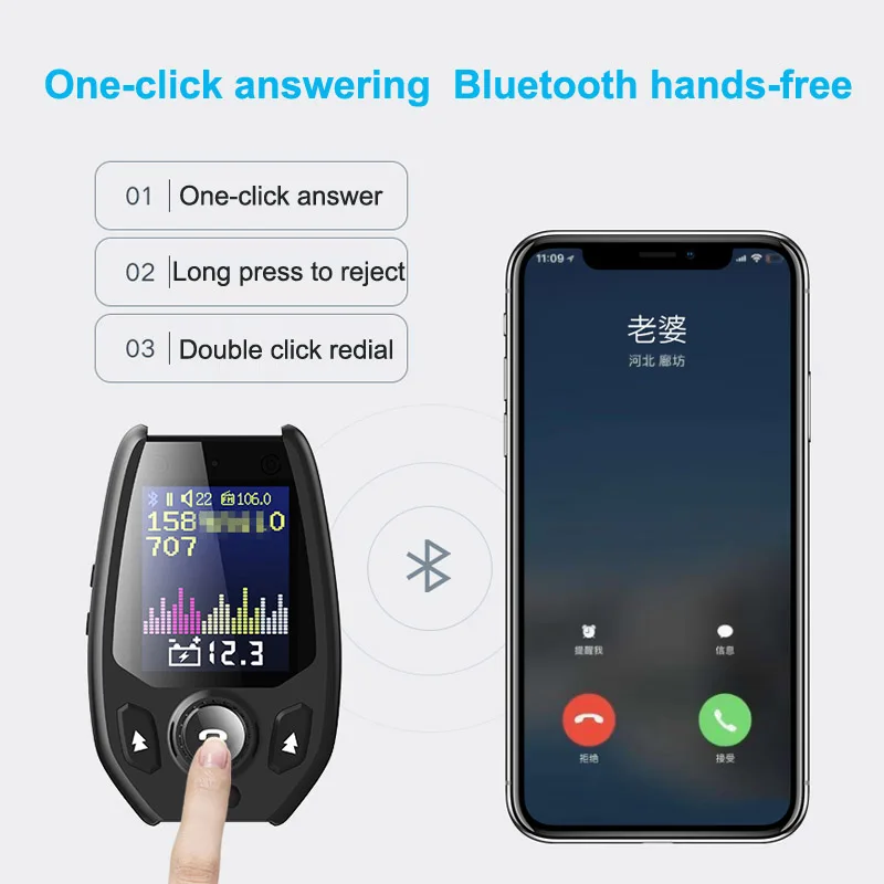 Jajabor Bluetooth 5,0 автомобильный комплект громкой связи fm-передатчик модулятор AUX MP3-плеер двойной зарядное устройство usb 1,8 дюймов большой экран