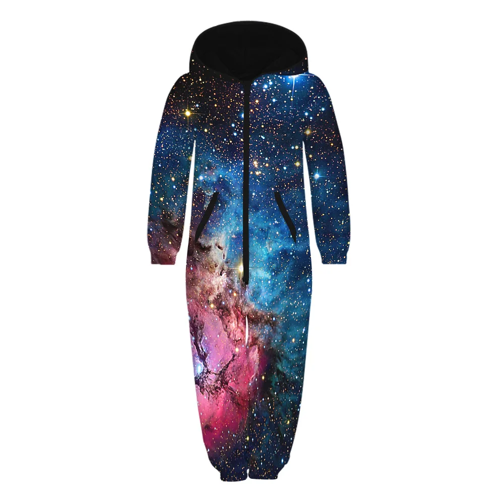 Детская домашняя одежда с принтом космоса, галактики, звезд, унисекс, свободная одежда для сна с капюшоном, на молнии, комбинезоны для девочек, плотные комбинезоны - Цвет: TKAA-008