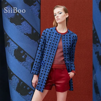 

American style luxury royal blue with black elephant print fabric for spring autumn dress coat striped tela tejido SP3595