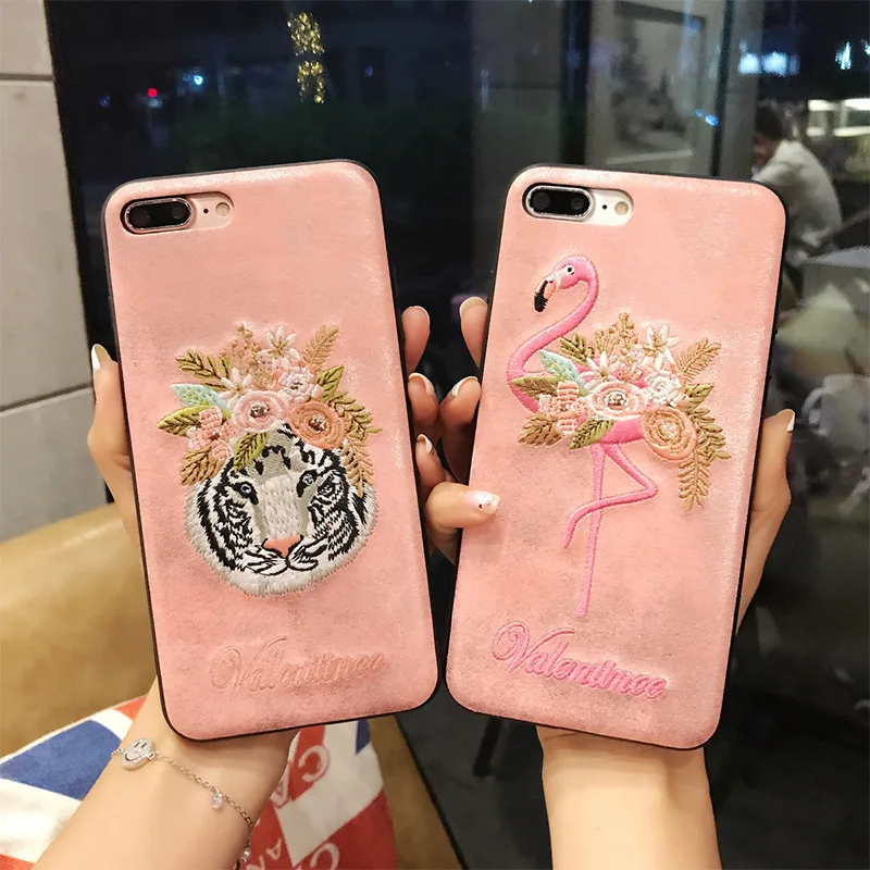 Mobile phone shell embroidery cartoon flamingo all-inclusive anti-fall for iphonex/7/8/7plus/8plus/6/6s/6plus/6splu/XSMAX/XR | Мобильные