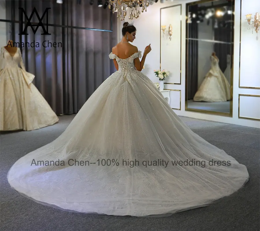 Vestidos de novia corte princesa с открытыми плечами 3D Цветы бальное платье свадебное платье
