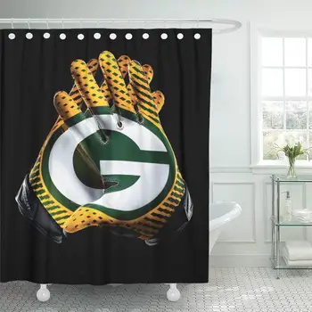 

Rugby Decor Waterproof Shower Curtain Curtains Set with Hooks Green Bay Packers Football Team Sports Receiver Gloves 66 X 72