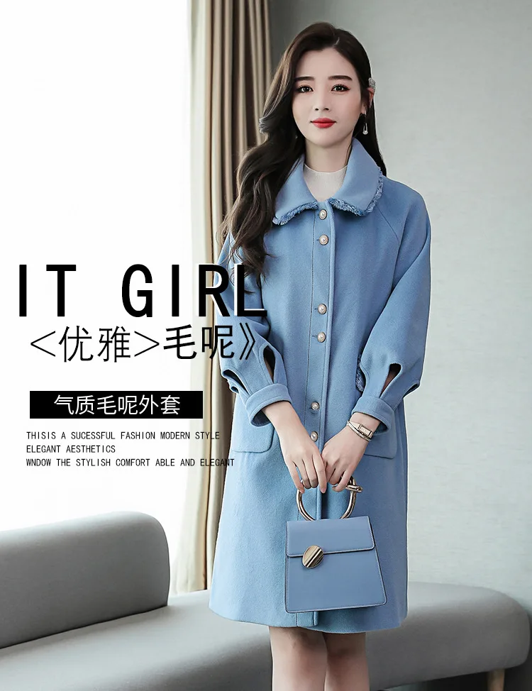 Woolen Jacket Women's Mid-length Autumn& Winter New Style WOMEN'S Dress Korean-style Loose-Fit Elegant Cocoon Woolen Overc