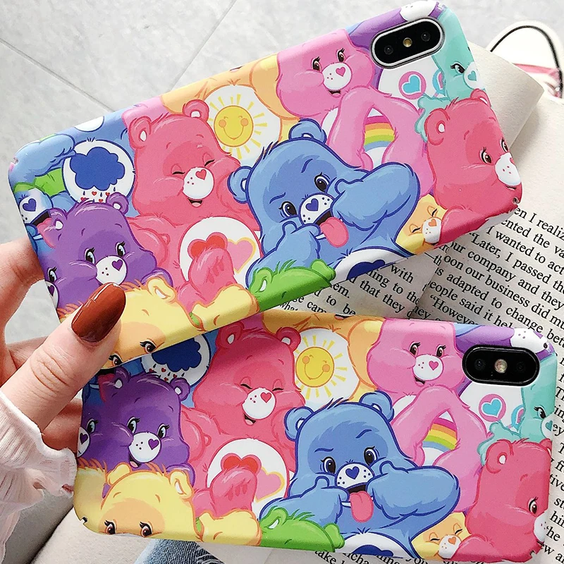 Cute Colorful Cartoon Bear Scrub Phone Case for iPhone 6 6s 7 8 Plus X Xs XR Max Hard PC Back Cover |