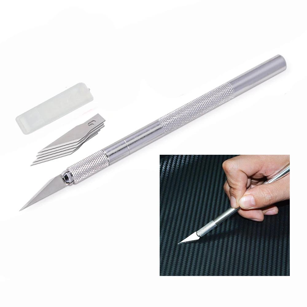 

FOSHIO Vinyl Film Sticker Cutter Handle Scalpel Art Knife+5pcs Spare Blades Carbon Fiber Paper Cutting Tool Auto Car Wrap Tools
