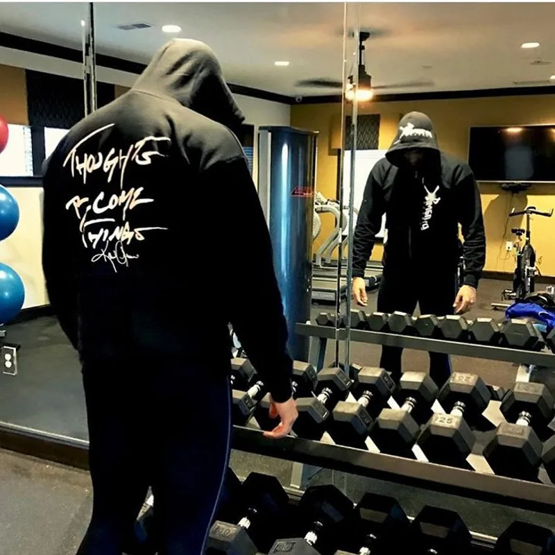 Thin Fitness Black Hooded Sweatshirt Big Pocket Bodybuilding Hoodies Men Gym Sweatshirt For Men Zipper Long Sleeve Hoodies
