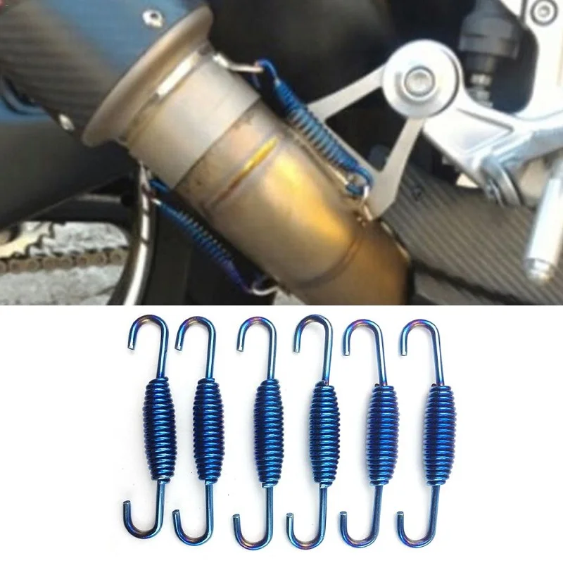 

2PCS universal Motorcycle Exhaust Pipe Muffler blue Mounting Spring Hooks Link Pipes Stainless Steel