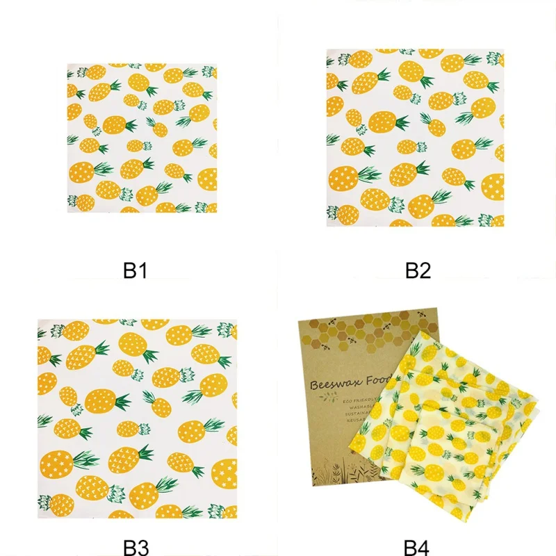 3PCS Organic Cotton Beeswax Fresh Cloth Set Reusable Household Beeswax Fresh Lid Cover Stretch Lid Jungle Party Beeswax Wrap