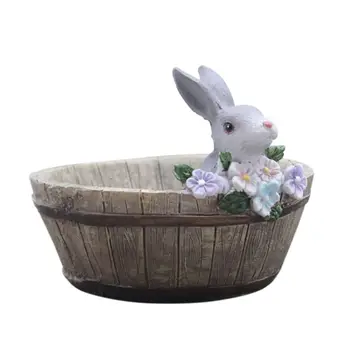 

Mini Landscape Cute Bunny Design Natural Resin Planter Flower Pot Home Garden Decors Wooden Bunny Pots