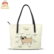 Сумка с Мопсом для собак, сумки с верхней ручкой для путешествий, Высококачественная кожаная сумка-тоут, модные женские сумки больших размеров