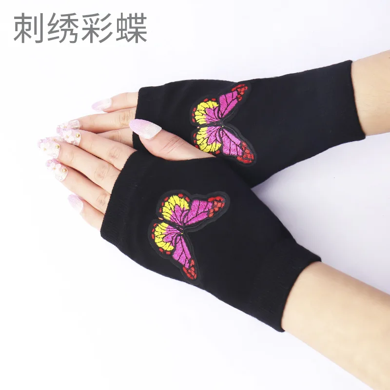 Black Sexy butterfly gothic punk lady Disco dance costume party lace fingerless gloves free shipping - Color: Pink