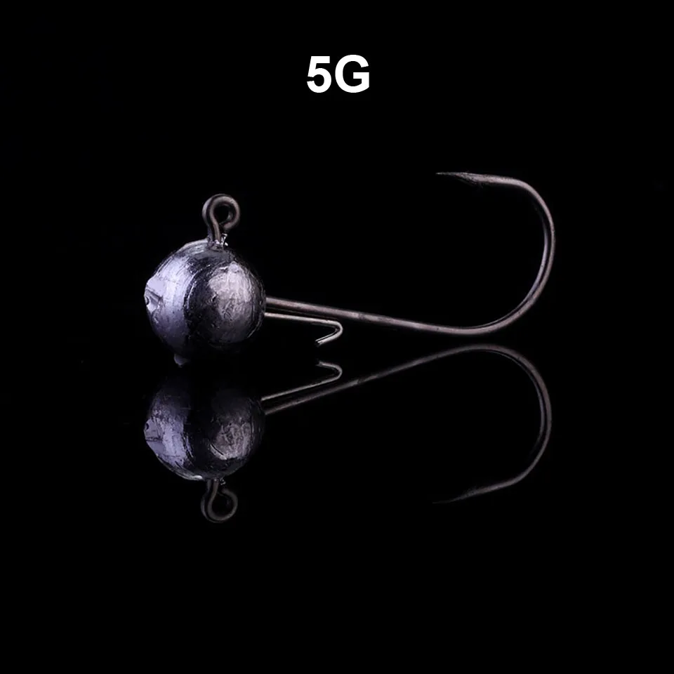5g Ходячая рыба, 5 шт./лот, свинцовая головка, крючок для джига, 3,5 г, 5 г, 7 г, 10 г, круглый шар, крючок для джига с головкой, без отжима, длинный хвостовик, головка джига для мягкого червя - Цвет: 5g