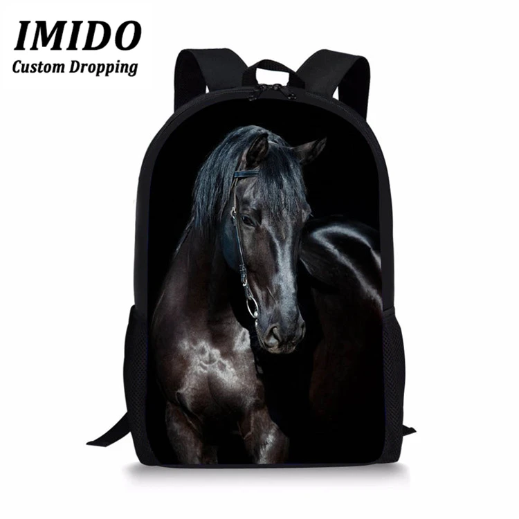 IMIDO Black Crazy Horse School Bag for Teenager Boys Girls Unique 3d Children Kids Book Bag Backpack Boys Schoolbags Child