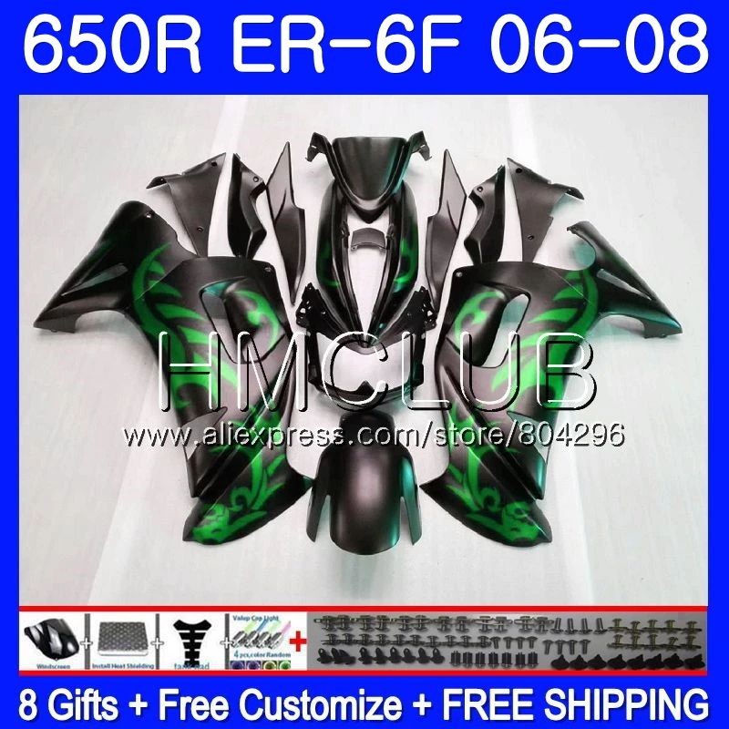 Корпус для KAWASAKI матовый зеленый ниндзя 650R ER6 F 650 ER 6F 2006 2007 2008 12JK. 20 Ninja650R ER-6F 06 08 ER6F 06 07 08 комплект обтекателей
