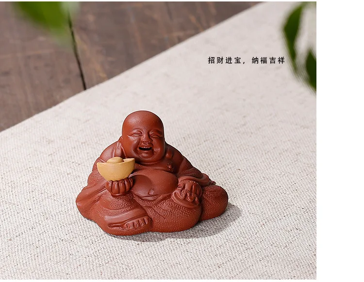 Clay Tea Ornaments Laughing Buddha Purple Clay Red Mud Fortune Tea Set Accessories Wholesale Yixing Tea Set Customizable on Beha