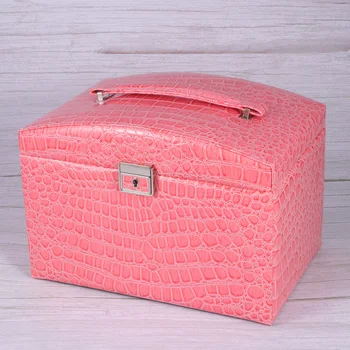 

Crocodile Pattern Large Capacity 3 Layers Jewelry Box Travel Multi-compartments Jewelry Storage Case Jewelry Organizer with Lock
