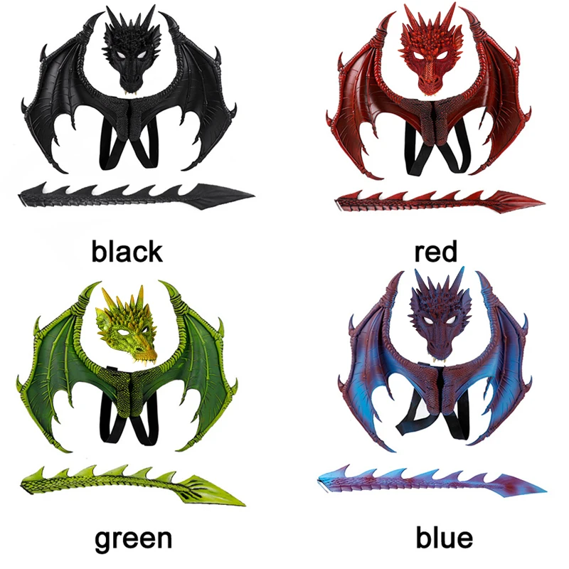 Animal 3D Dragon Wing Costume Accessories For Children Devil Wings Tail Mask Suit Christmas Carnival Party Kids Role Play Props