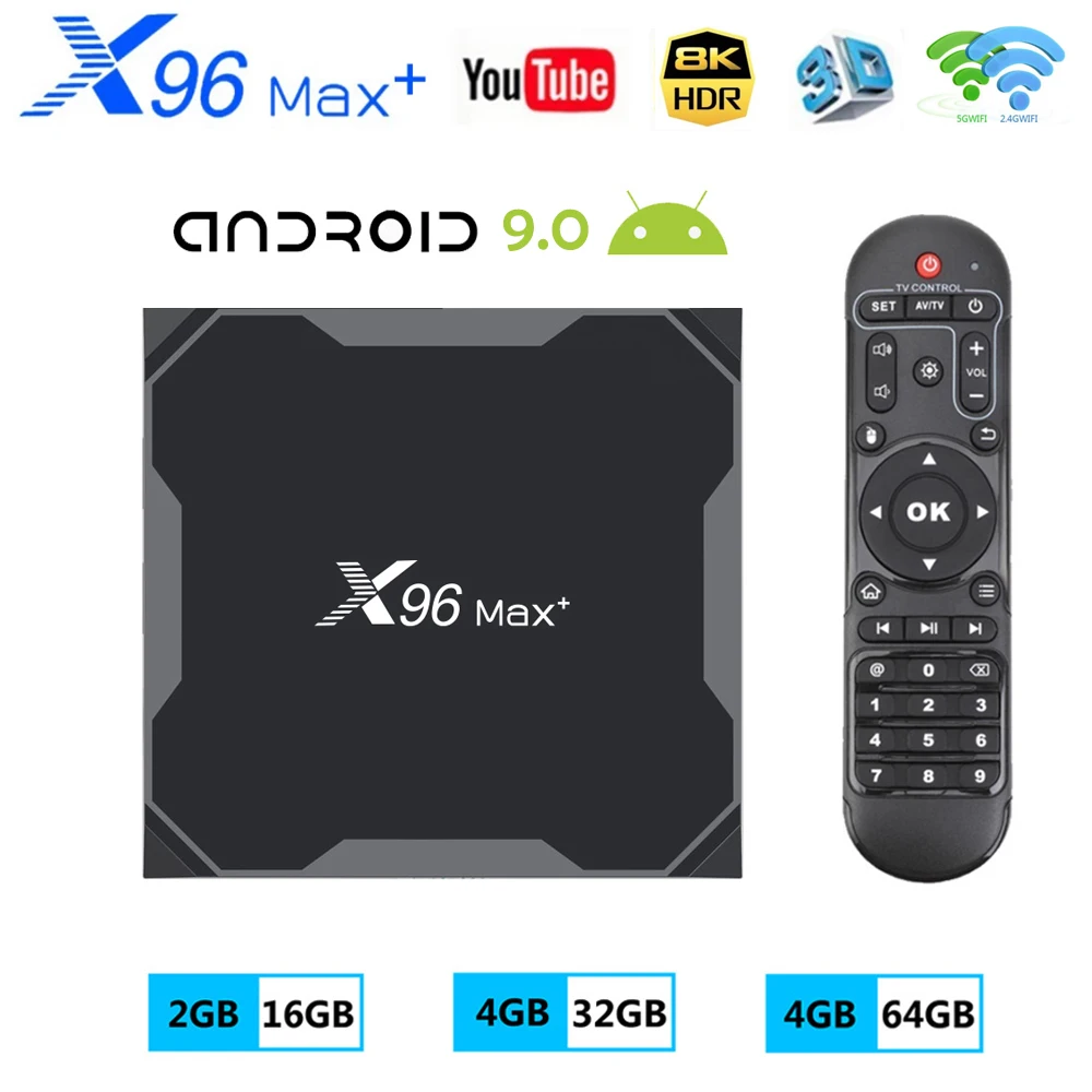 TV BOX Android 9.0 X96 MAX Plus Wifi 2.4G/5.0G 8K HDR X96Max+ Amlogic S905X3 Quad Core 4GB 32GB 64GB Video Player Smart TV BOX