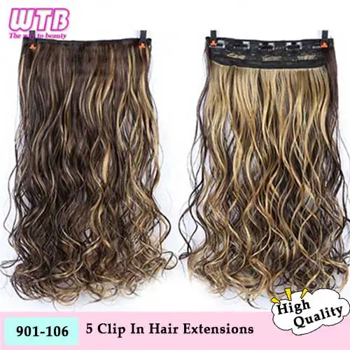 WTB Для женщин 24 дюйма длинные волнистые 5 зажимов в Одна деталь наращивание волос Синтетический термостойкий парик натуральный чёрный; коричневый шиньоны - Цвет: 106