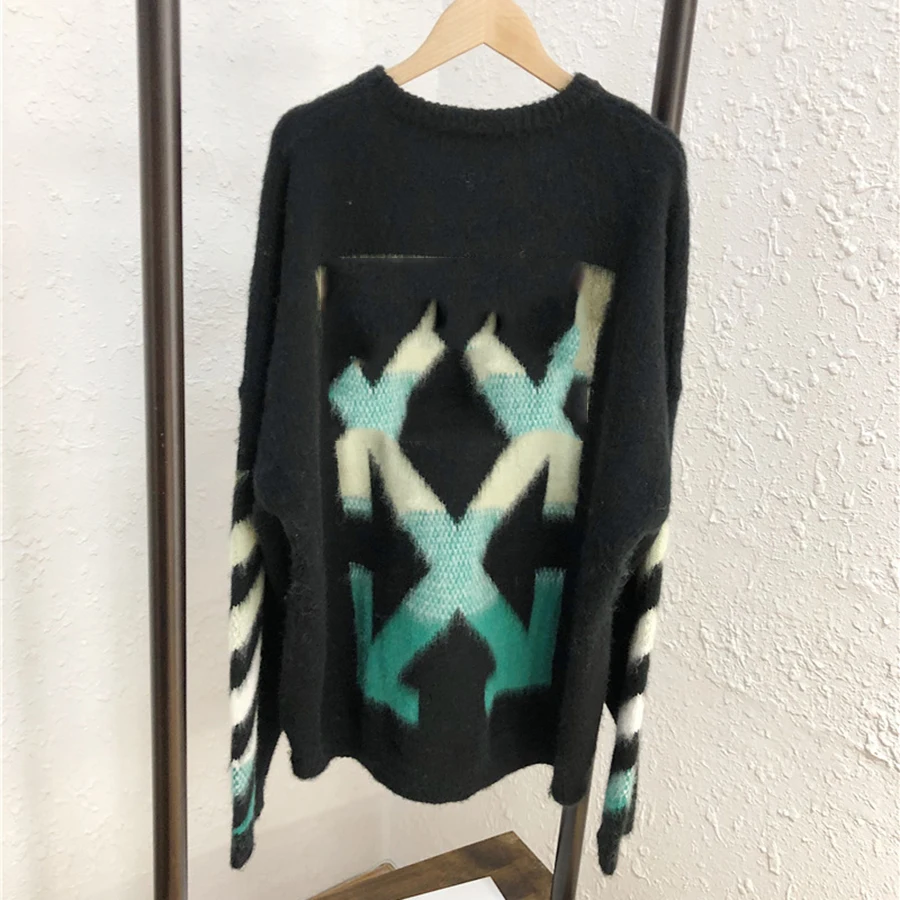 Осень-зима, женский свитер с геометрическим узором, модный элегантный пуловер, вязаный свитер с круглым вырезом, повседневный мохеровый свитер
