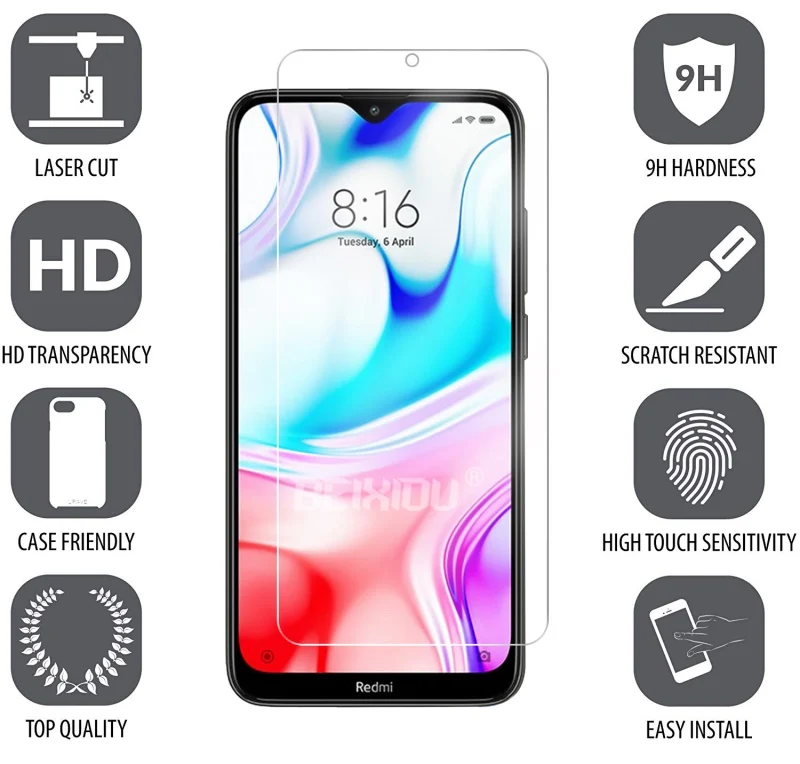2 шт Полное закаленное стекло для Xiaomi Redmi 8 Защита экрана 2.5D 9h закаленное стекло для Xiaomi Redmi 8 защитная пленка