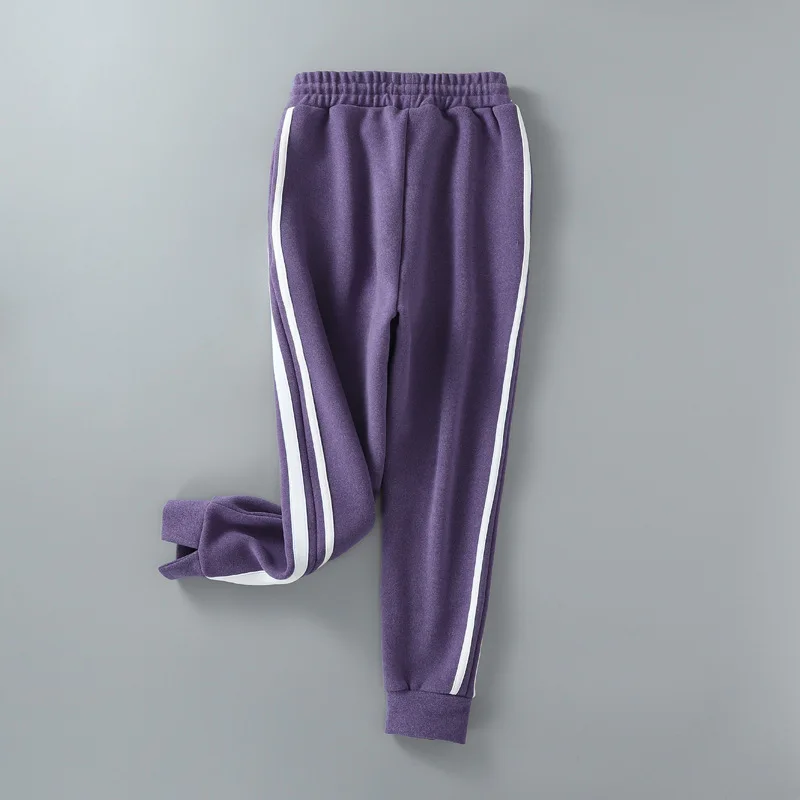 Осенне-зимние утепленные штаны с мехом для женщин, Свободные повседневные спортивные джоггеры, женские полосатые штаны - Цвет: Light Purple