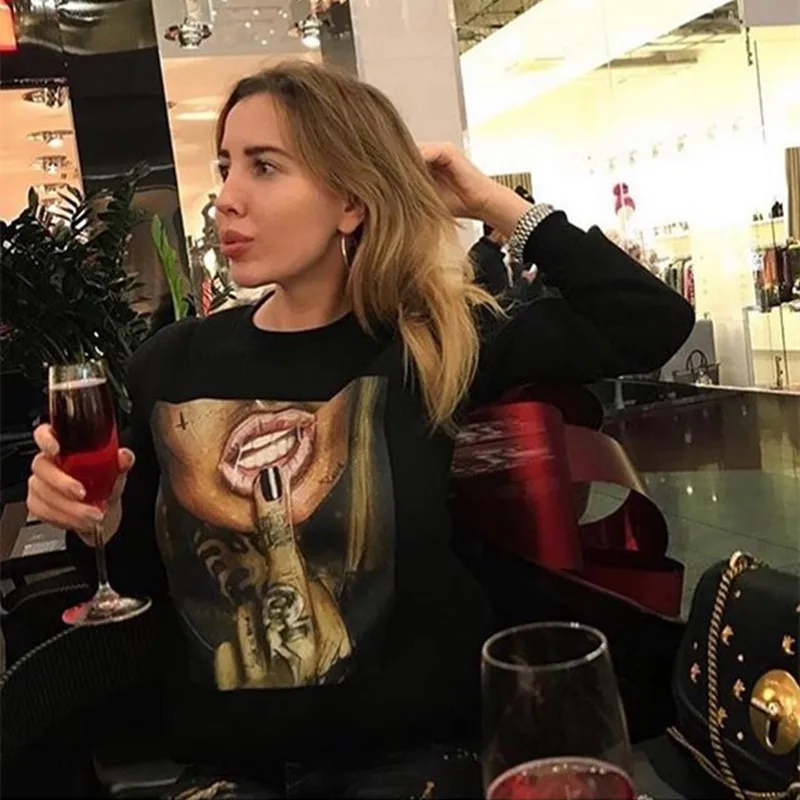 

Personalized Character Hoody Printed Women's Tops Long Sleeve Round Neck Tunic Pullover Sweatshirt