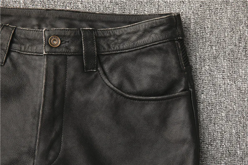 Men's Motorcycle R distress  vintage Leather Motorcycle Pants 5